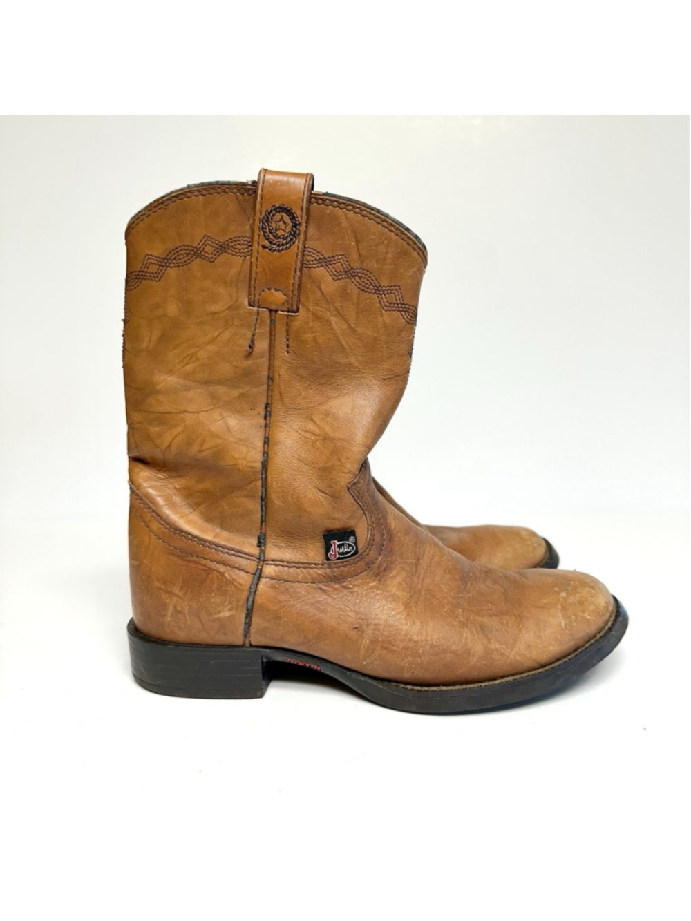 Justin CR0508 Women's Roper Boots Brown Leather Western Work Pull On Size 6.5 B